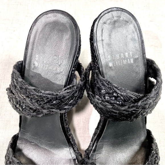 Stuart Weitzman Hoopla wedge in black braided leather platform espadrilles - Picture 6 of 10